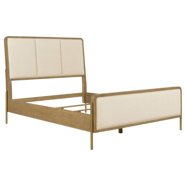 English Elm Benson Eastern King Bedroom Set Upholstered Headboard Ash Veneer Aged Brass Hardware B062S01911