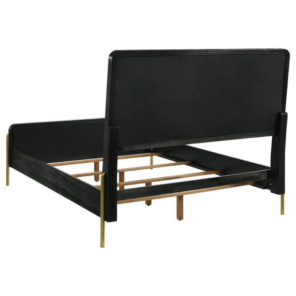 English Elm Benson Queen Panel Bed Cream Upholstered Frame with Aged Brass Legs Neutral Bedroom B062S01912