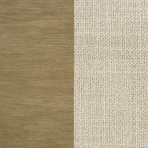 English Elm Benson Eastern King Panel Bed with Cream Upholstery and Aged Brass Leg Accents Sand B062S01914