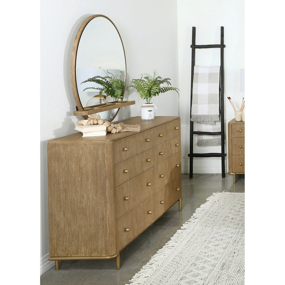 English Elm Benson Sand Wash 8 Drawer Dresser with Mirror Aged Brass Ash Veneer Bedroom B062S01915