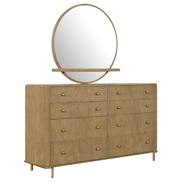 English Elm Benson Sand Wash 8 Drawer Dresser with Mirror Aged Brass Ash Veneer Bedroom B062S01915