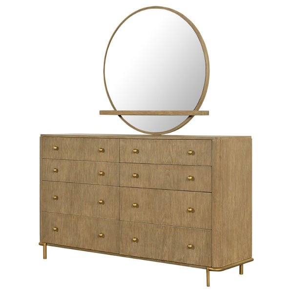 English Elm Benson Sand Wash 8 Drawer Dresser with Mirror Aged Brass Ash Veneer Bedroom B062S01915
