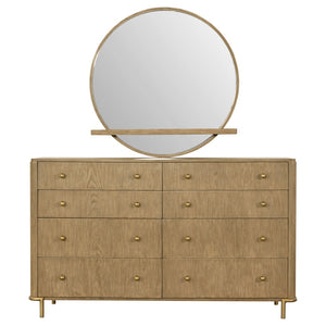 English Elm Benson Sand Wash 8 Drawer Dresser with Mirror Aged Brass Ash Veneer Bedroom B062S01915