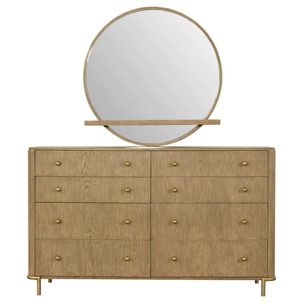English Elm Benson Sand Wash 8 Drawer Dresser with Mirror Aged Brass Ash Veneer Bedroom B062S01915