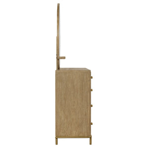 English Elm Benson Sand Wash 8 Drawer Dresser with Mirror Aged Brass Ash Veneer Bedroom B062S01915