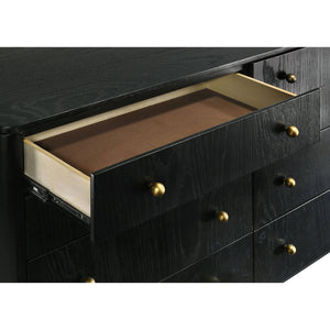 English Elm Benson Eight Drawer Dresser with Wall Mirror Brass Knobs Mid-Century Bedroom Storage B062S01916