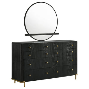 English Elm Benson Eight Drawer Dresser with Wall Mirror Brass Knobs Mid-Century Bedroom Storage B062S01916