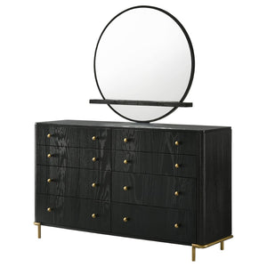 English Elm Benson Eight Drawer Dresser with Wall Mirror Brass Knobs Mid-Century Bedroom Storage B062S01916
