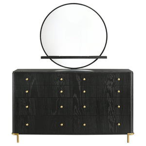 English Elm Benson Eight Drawer Dresser with Wall Mirror Brass Knobs Mid-Century Bedroom Storage B062S01916