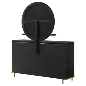 English Elm Benson Eight Drawer Dresser with Wall Mirror Brass Knobs Mid-Century Bedroom Storage B062S01916