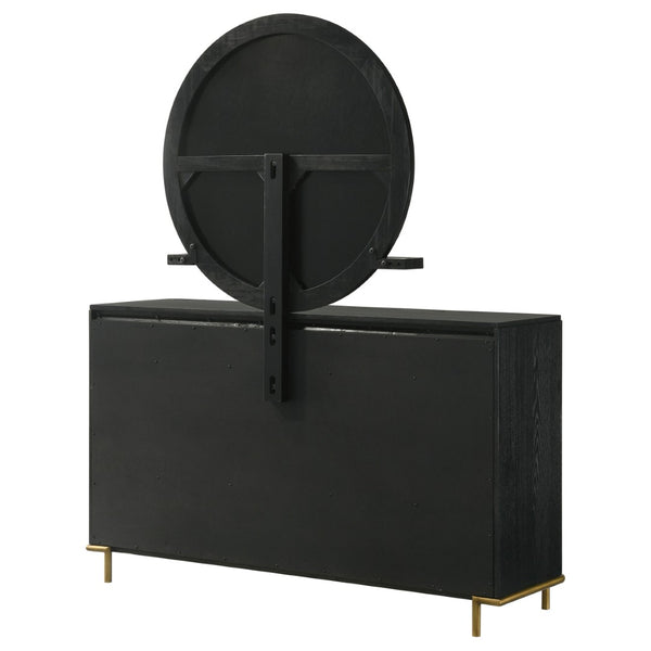 English Elm Benson Eight Drawer Dresser with Wall Mirror Brass Knobs Mid-Century Bedroom Storage B062S01916