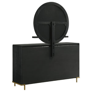 English Elm Benson Eight Drawer Dresser with Wall Mirror Brass Knobs Mid-Century Bedroom Storage B062S01916