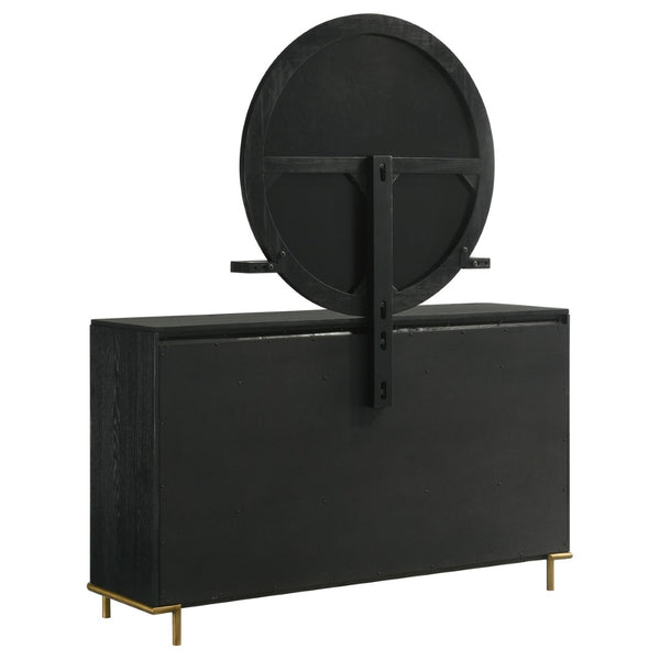 English Elm Benson Eight Drawer Dresser with Wall Mirror Brass Knobs Mid-Century Bedroom Storage B062S01916