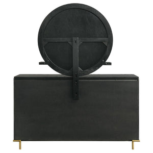 English Elm Benson Eight Drawer Dresser with Wall Mirror Brass Knobs Mid-Century Bedroom Storage B062S01916