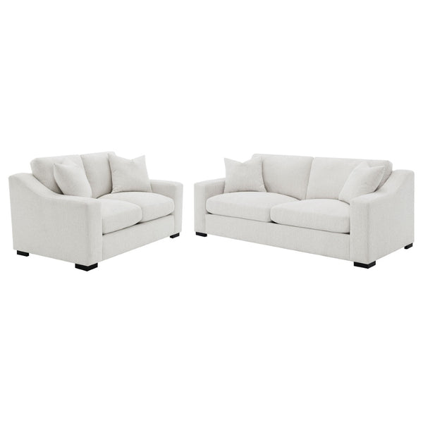 English Elm Chelan Sand Fabric Sofa and Loveseat Set with Pocket Coil Cushions for Living Rooms B062S01917