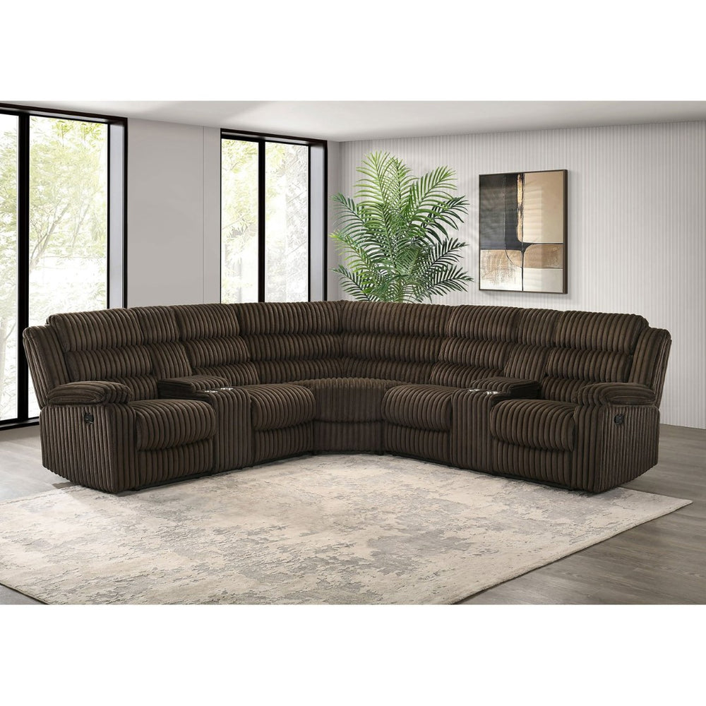English Elm Kendra Corduroy Reclining Sectional with Channel Tufting and Storage Consoles B062S01920