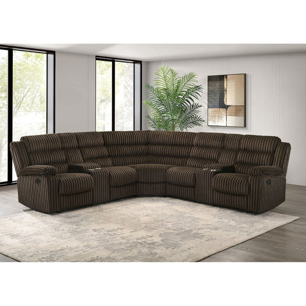 English Elm Kendra Corduroy Reclining Sectional with Channel Tufting and Storage Consoles B062S01920