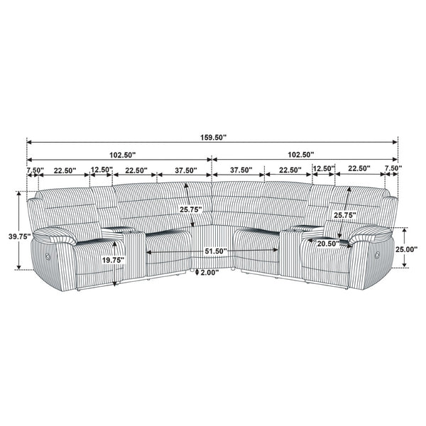 English Elm Kendra Corduroy Reclining Sectional with Channel Tufting and Storage Consoles B062S01920