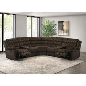 English Elm Kendra Corduroy Reclining Sectional with Channel Tufting and Storage Consoles B062S01920