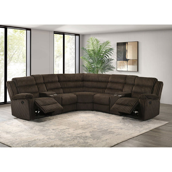 English Elm Kendra Corduroy Reclining Sectional with Channel Tufting and Storage Consoles B062S01920