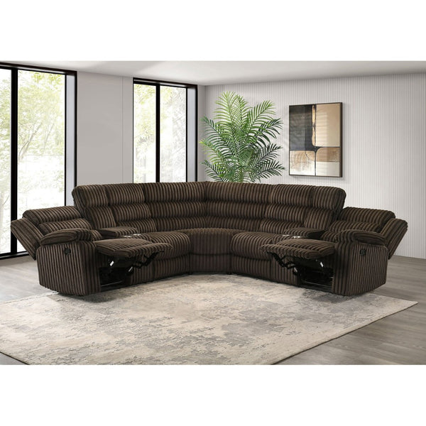English Elm Kendra Corduroy Reclining Sectional with Channel Tufting and Storage Consoles B062S01920