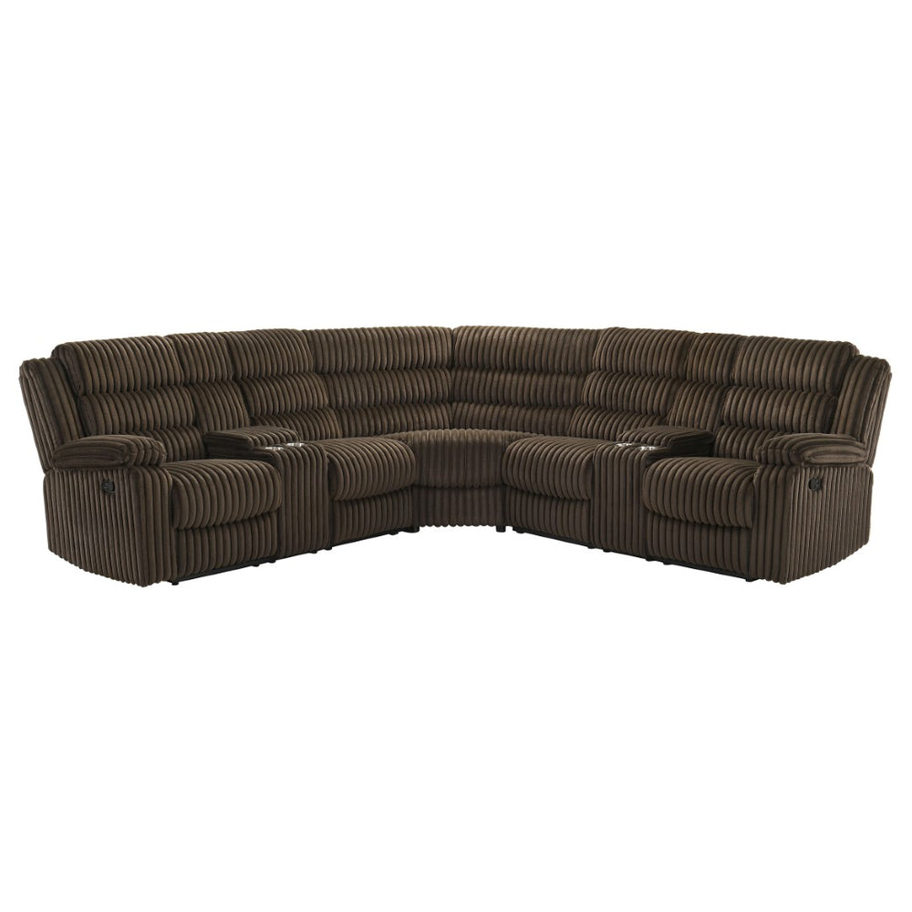 English Elm Kendra Corduroy Reclining Sectional with Channel Tufting and Storage Consoles B062S01920