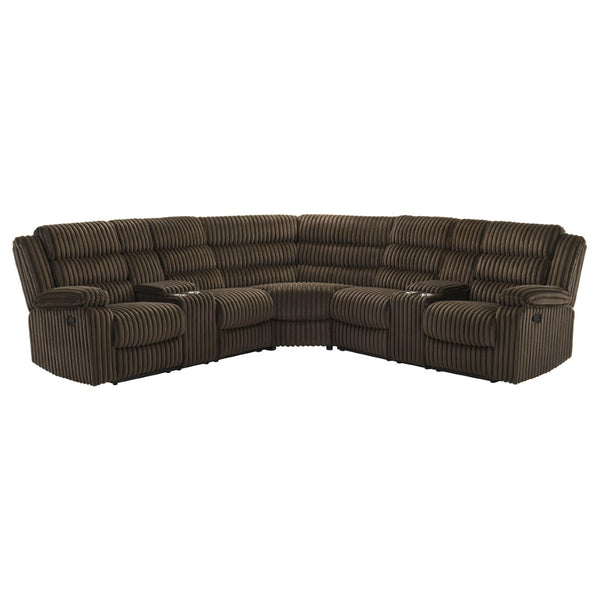 English Elm Kendra Corduroy Reclining Sectional with Channel Tufting and Storage Consoles B062S01920