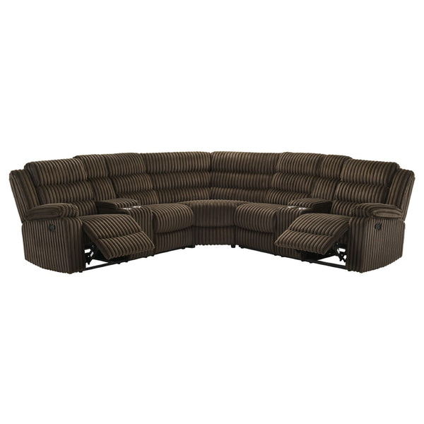 English Elm Kendra Corduroy Reclining Sectional with Channel Tufting and Storage Consoles B062S01920