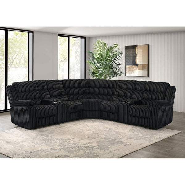 English Elm Kendra Corduroy Reclining Sectional with Channel Tufting and Dual Storage Consoles B062S01921