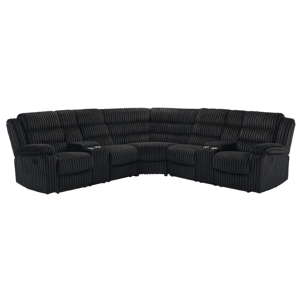English Elm Kendra Corduroy Reclining Sectional with Channel Tufting and Dual Storage Consoles B062S01921