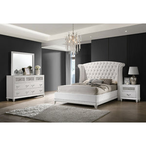 English Elm Randall White Velvet Wingback Eastern King Bedroom Set with Crystal Tufting Glam Acrylic B062S01922