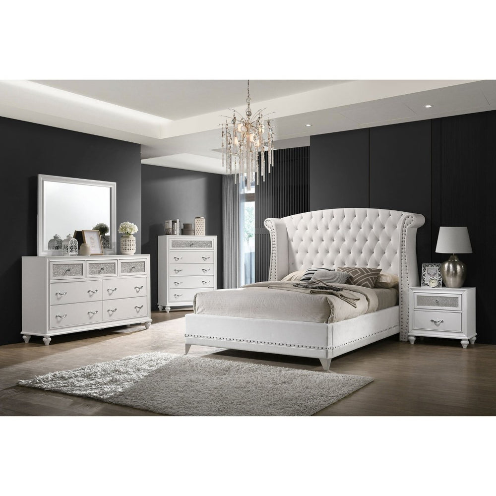 English Elm Randall White Velvet Wingback King Bedroom Set with Crystal Tufting and Glam Acrylic Panels B062S01923