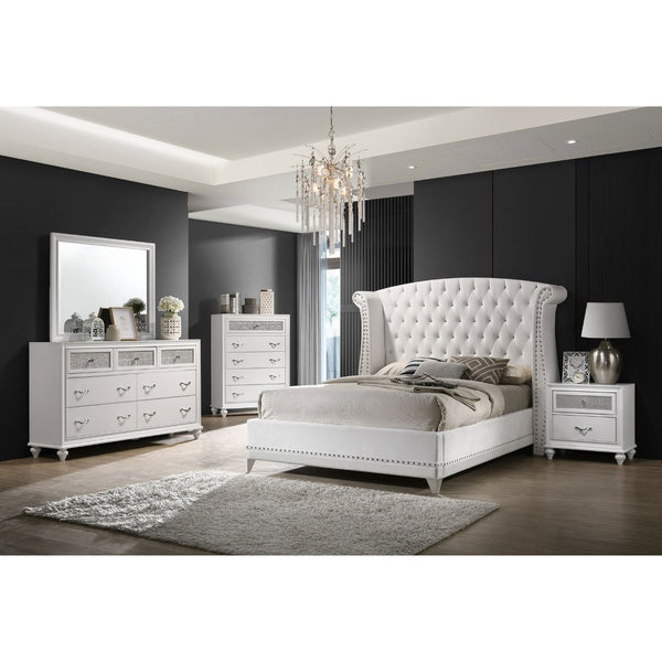 English Elm Randall White Velvet Wingback King Bedroom Set with Crystal Tufting and Glam Acrylic Panels B062S01923