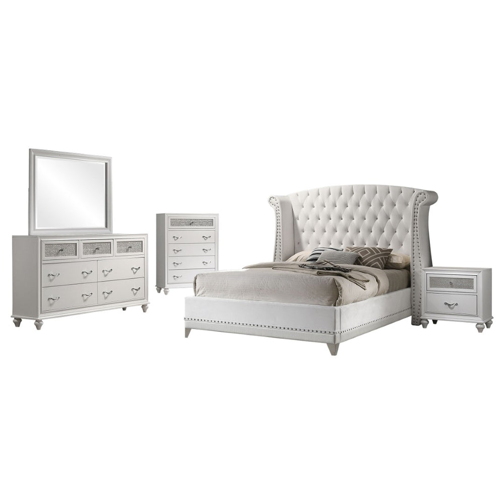 English Elm Randall White Velvet Wingback King Bedroom Set with Crystal Tufting and Glam Acrylic Panels B062S01923