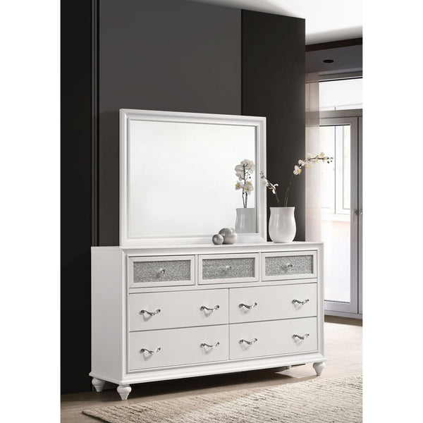English Elm Randall Glam Dresser with Mirror Set Acrylic Fronts Crystal Knobs White Finish B062S01924
