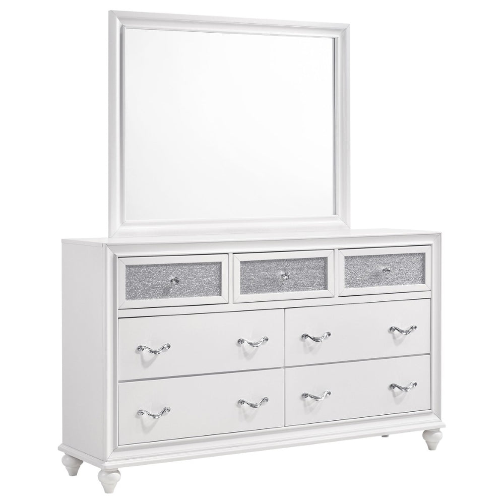 English Elm Randall Glam Dresser with Mirror Set Acrylic Fronts Crystal Knobs White Finish B062S01924