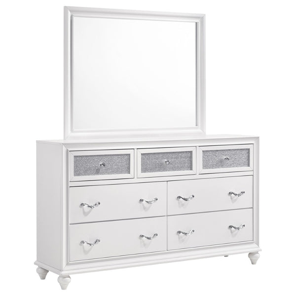 English Elm Randall Glam Dresser with Mirror Set Acrylic Fronts Crystal Knobs White Finish B062S01924