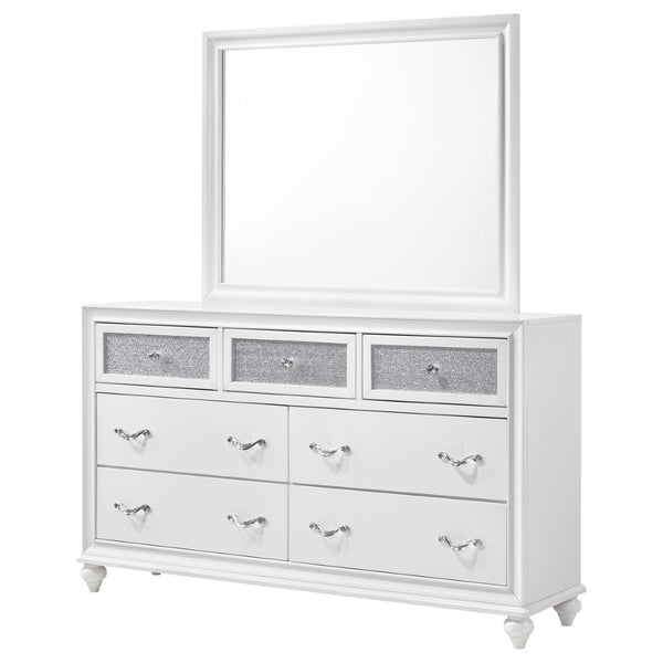 English Elm Randall Glam Dresser with Mirror Set Acrylic Fronts Crystal Knobs White Finish B062S01924