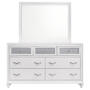 English Elm Randall Glam Dresser with Mirror Set Acrylic Fronts Crystal Knobs White Finish B062S01924
