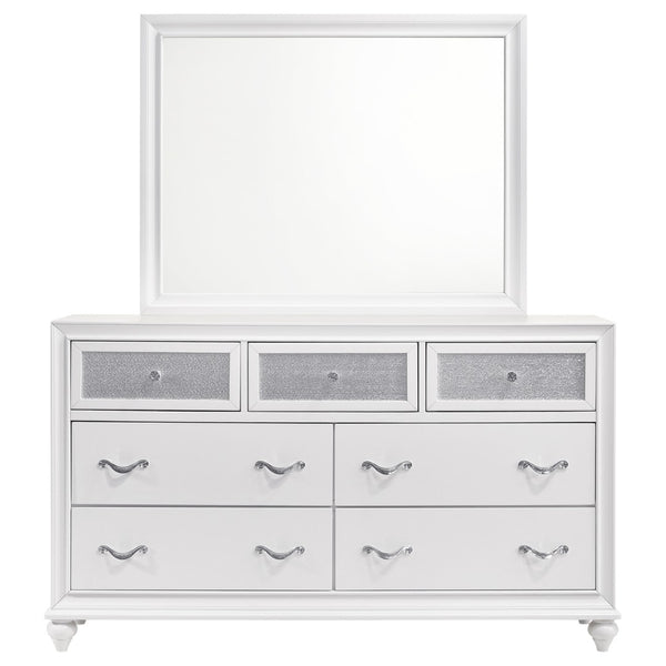 English Elm Randall Glam Dresser with Mirror Set Acrylic Fronts Crystal Knobs White Finish B062S01924