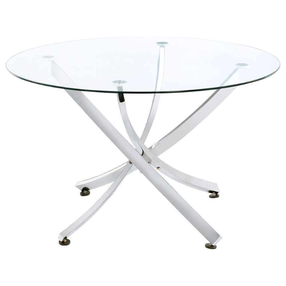 English Elm Declan Round Tempered Glass Dining Table with Sculptural Chrome Asterisk Base B062S01925