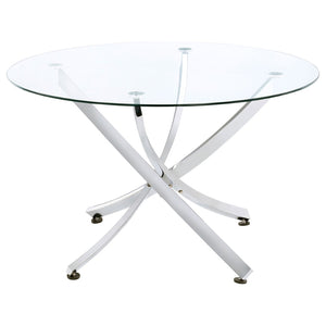 English Elm Declan Round Tempered Glass Dining Table with Sculptural Chrome Asterisk Base B062S01925
