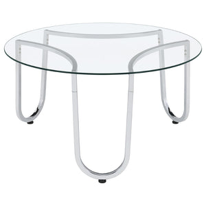 English Elm Dutton Round Tempered Glass Living Room Table Set with Polished Chrome Bases B062S01926