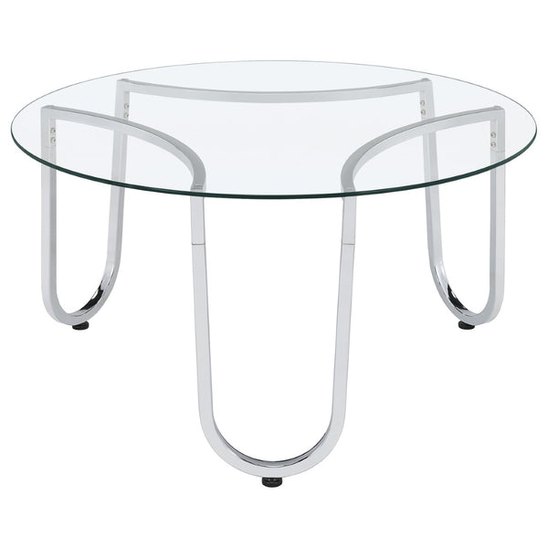 English Elm Dutton Round Tempered Glass Living Room Table Set with Polished Chrome Bases B062S01926