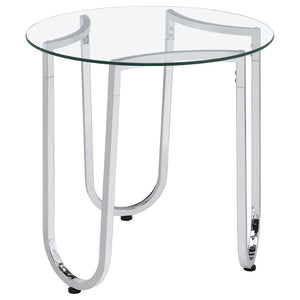 English Elm Dutton Round Tempered Glass Living Room Table Set with Polished Chrome Bases B062S01926