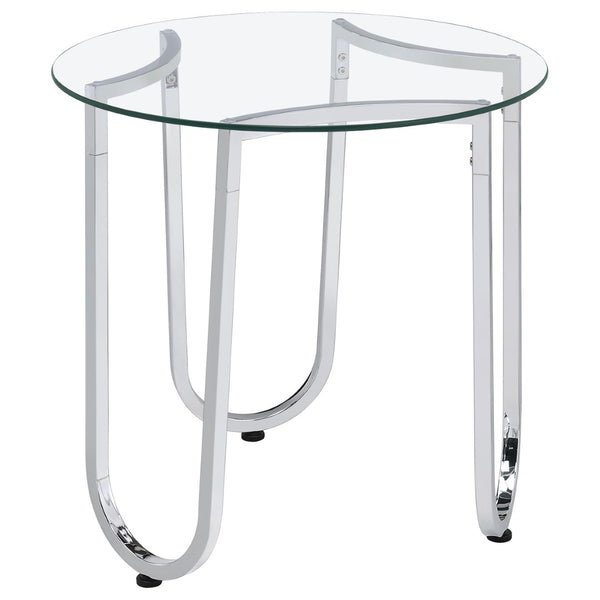 English Elm Dutton Round Tempered Glass Living Room Table Set with Polished Chrome Bases B062S01926