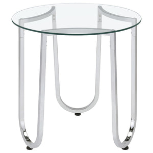 English Elm Dutton Round Tempered Glass Living Room Table Set with Polished Chrome Bases B062S01926
