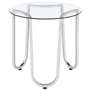 English Elm Dutton Round Tempered Glass Living Room Table Set with Polished Chrome Bases B062S01926