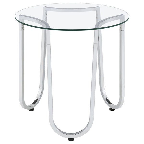 English Elm Dutton Round Tempered Glass Living Room Table Set with Polished Chrome Bases B062S01926