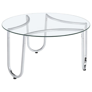English Elm Dutton Round Tempered Glass Living Room Table Set with Polished Chrome Bases B062S01926
